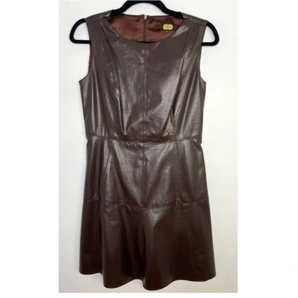 Eva Franco brown leather fit and flare dress size 12 - Picture 1 of 9